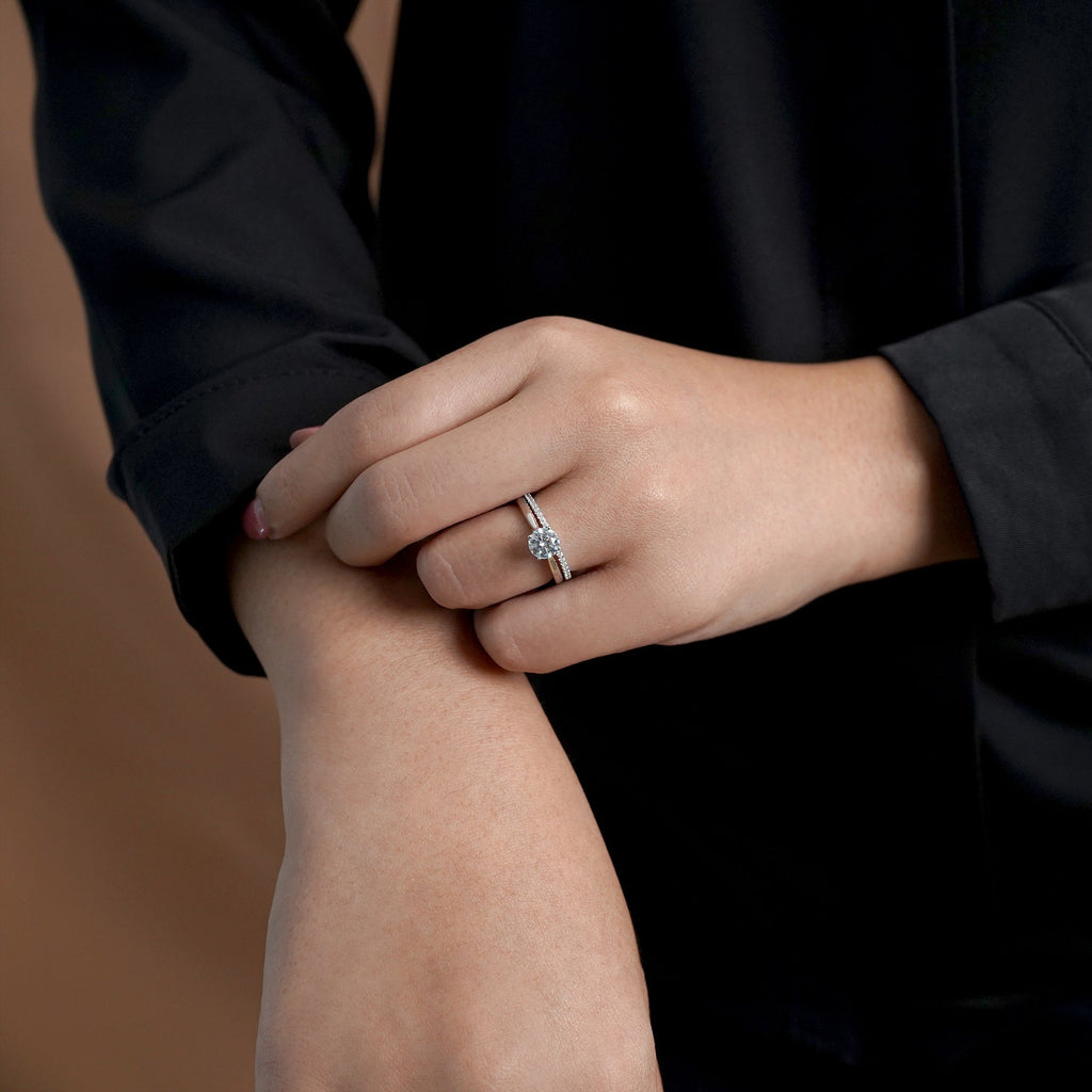 Four Prong 1.25 Carat Round Cut Moissanite Bridal Set