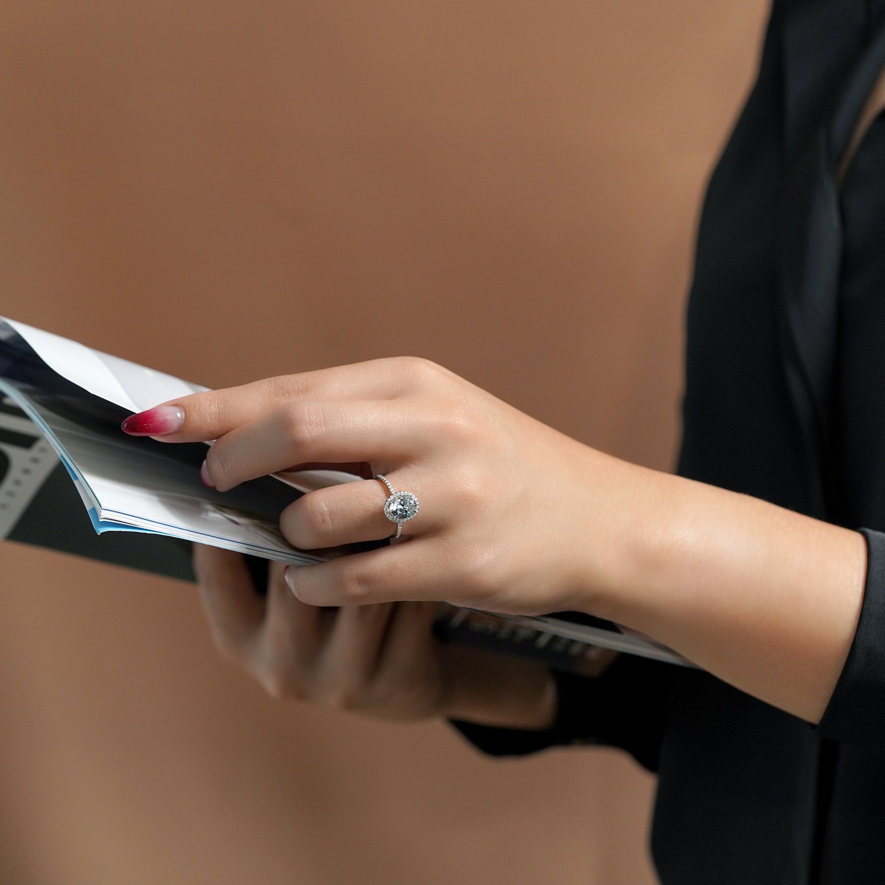 1.50 Carat Oval Cut Moissanite Halo Engagement Ring