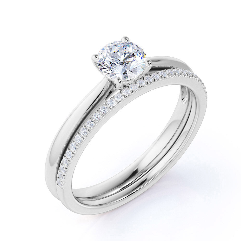 Four Prong 1.25 Carat Round Cut Moissanite Bridal Set