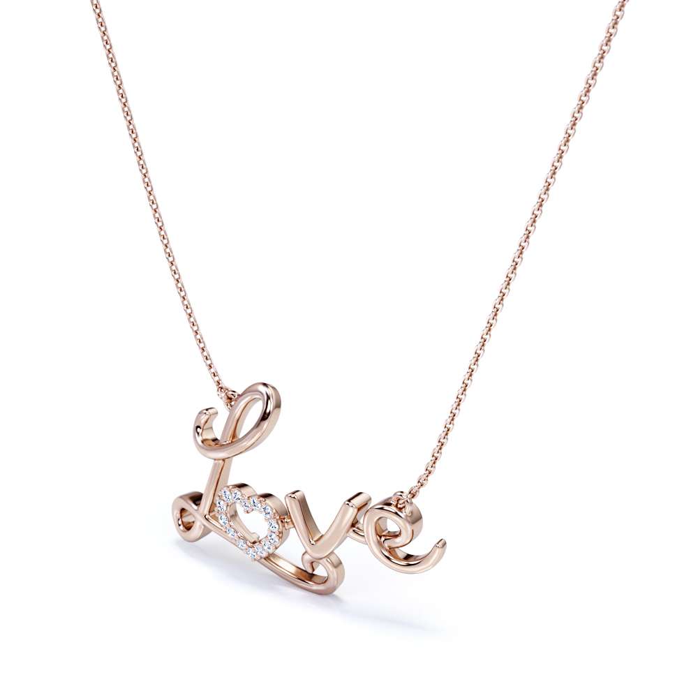 Enchanting Love Real Diamond Pendant Necklace in 18K White Gold over Silver