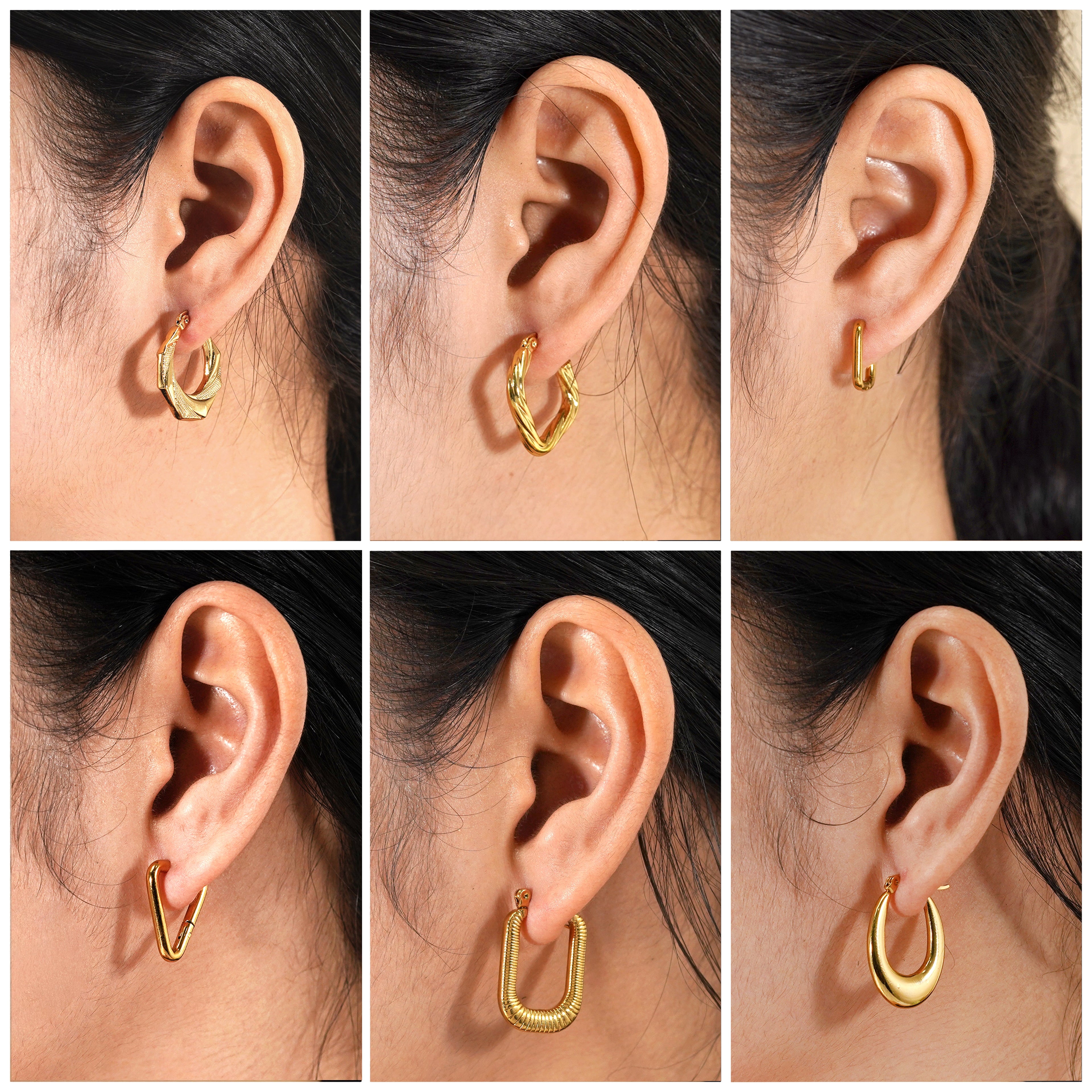 6 Pairs MultiPack Fashion Earrings Set in Yellow Gold Plating, Chunky, Twisted, Hoop Earrings, Paperclip, Drop Earrings, Jewelry Gift for Women