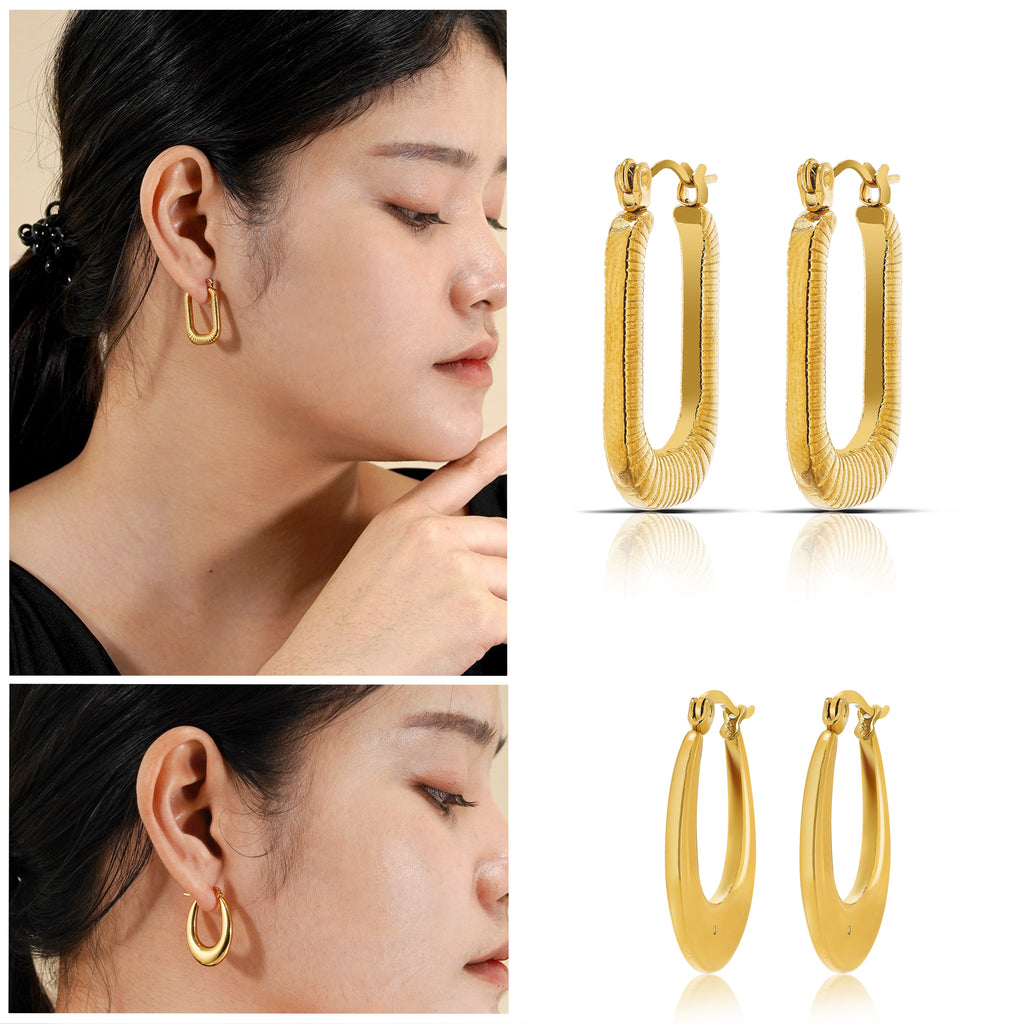 6 Pairs MultiPack Fashion Earrings Set in Yellow Gold Plating, Chunky, Twisted, Hoop Earrings, Paperclip, Drop Earrings, Jewelry Gift for Women