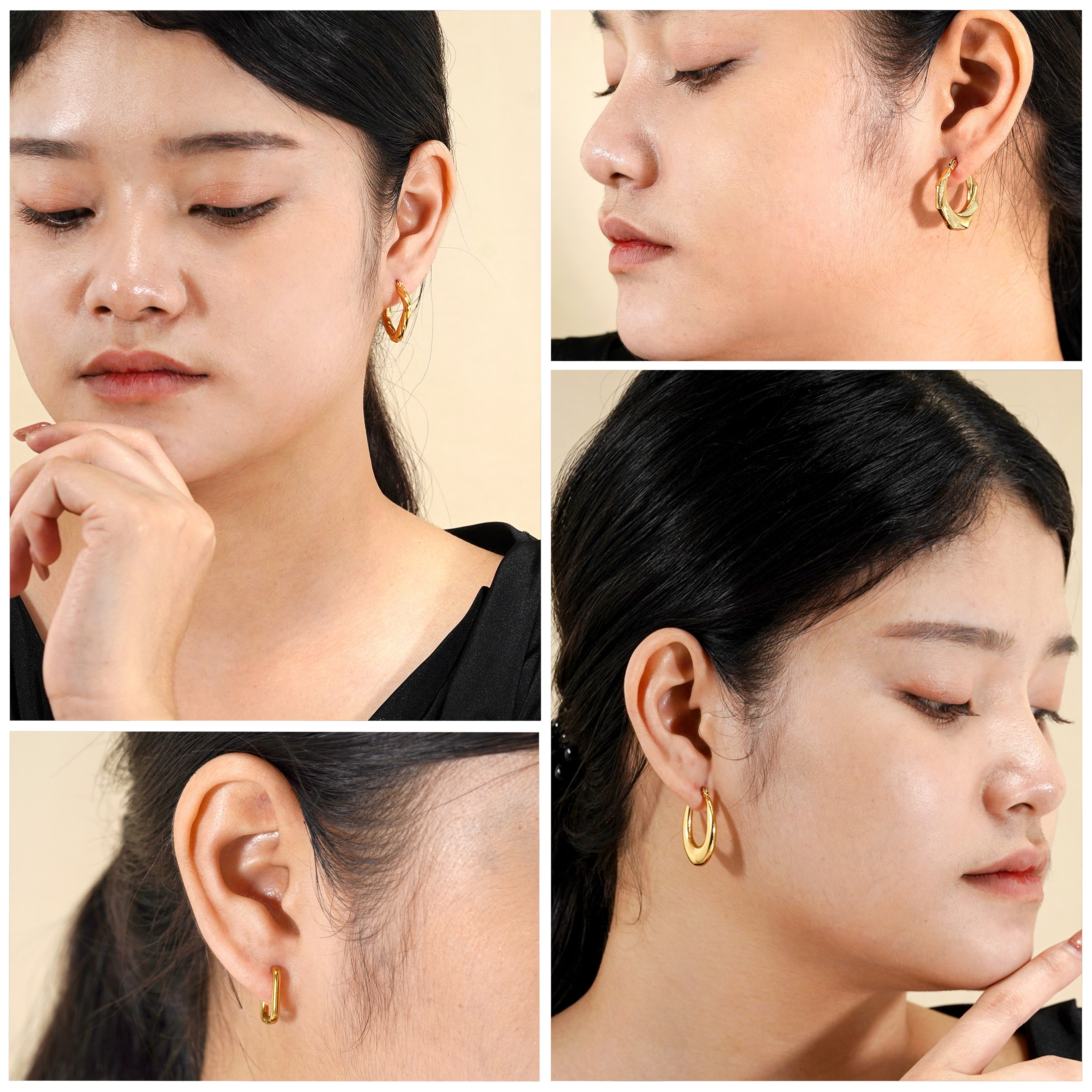 6 Pairs MultiPack Fashion Earrings Set in Yellow Gold Plating, Chunky, Twisted, Hoop Earrings, Paperclip, Drop Earrings, Jewelry Gift for Women