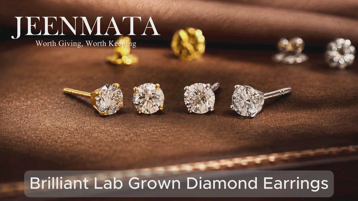 JeenMata Lab Grown Diamond Earrings 0.50 Carat Round Cut 18K Yellow Gold Plated Solitaire Studs for Women