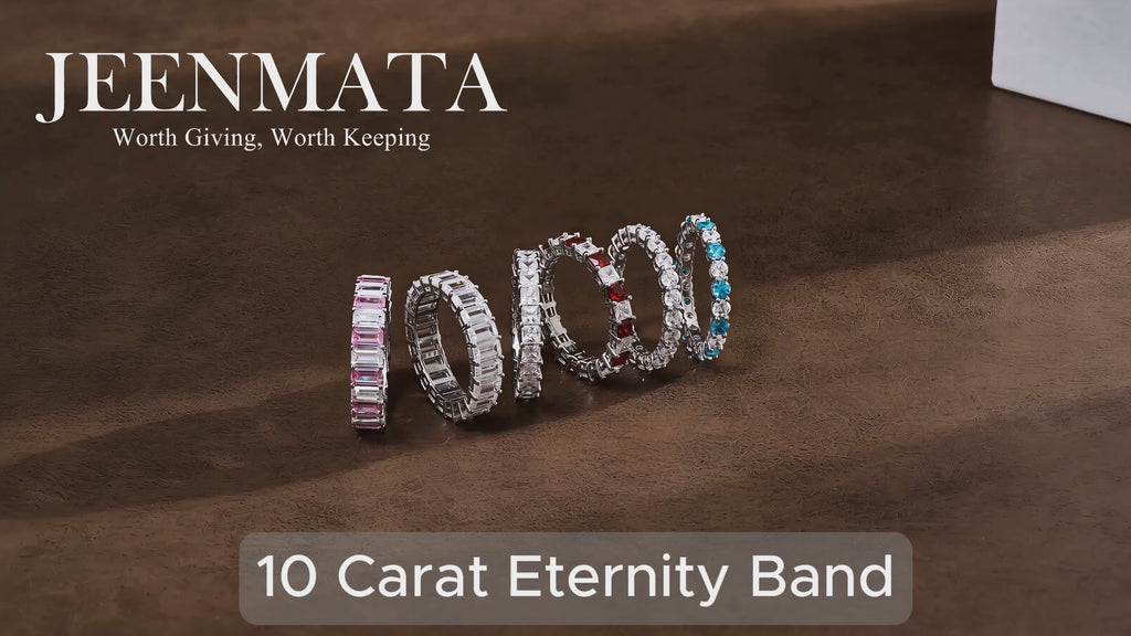 JeenMata 3.5 Carat Round Cut January Birthstone - Multicolor Eternity Wedding Band - Garnet & Cubic Zirconia Rings in 18K White Gold Plating for Women