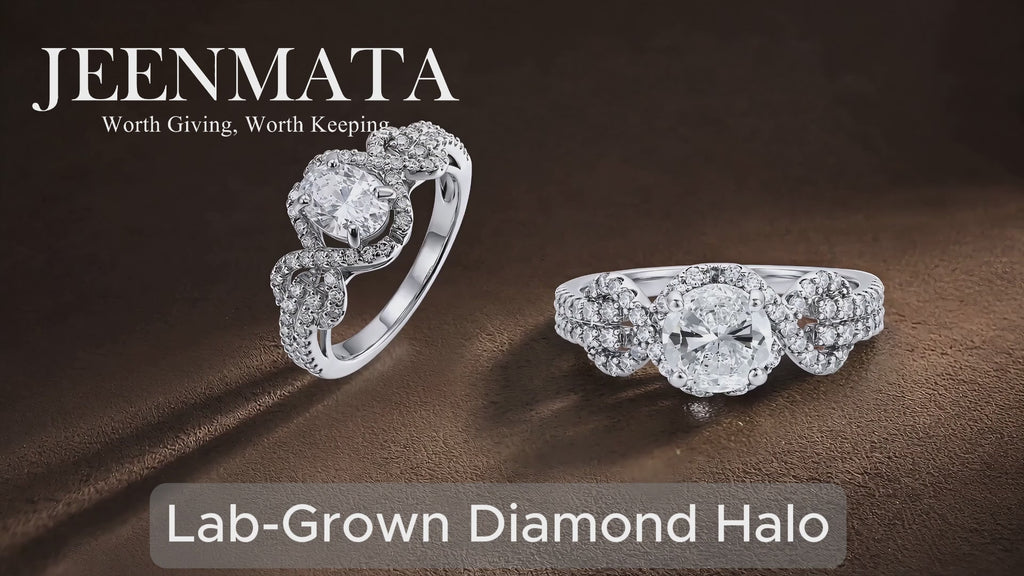 JeenMata 2 Carat Oval Cut Lab Grown Diamond - Engagement Rings in 18K White Gold Plating for Women
