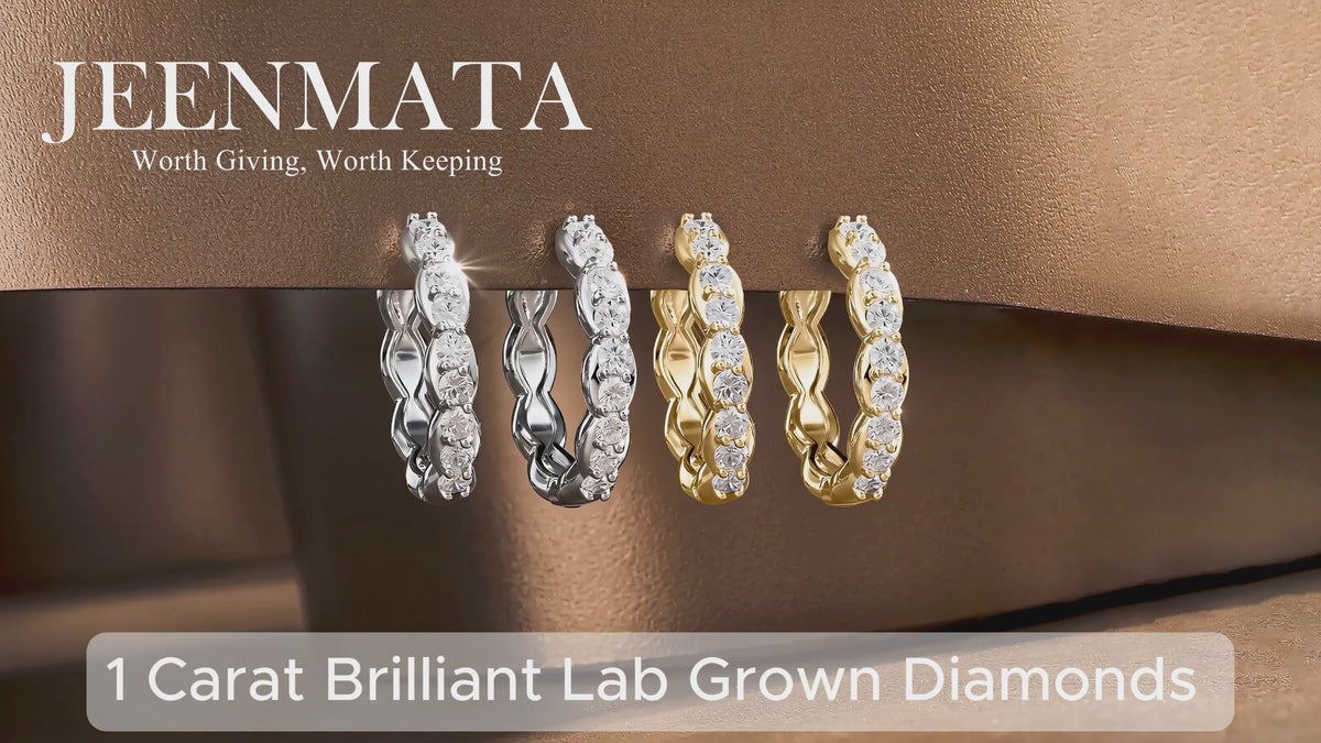 JeenMata Lab Grown Diamond 1.25 Carat Infinity-Inspired Hoop Earrings in 18K Yellow Gold Plating for Women