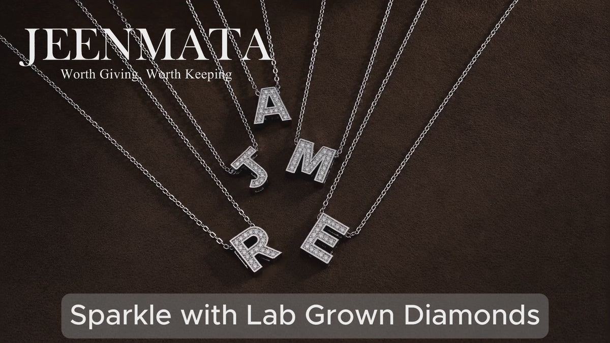 JeenMata Lab Grown Diamond Initial “A” Letter Necklaces - Elegant Alphabet Pendant Necklace Gift - 18K White Gold Plating Jewelry for Women