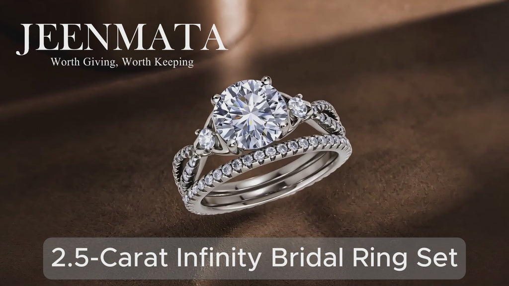 JeenMata 2.5 Carat Round Brilliant Cut Moissanite - Infinity Bridal Ring Set in 18K White Gold Plating for Women