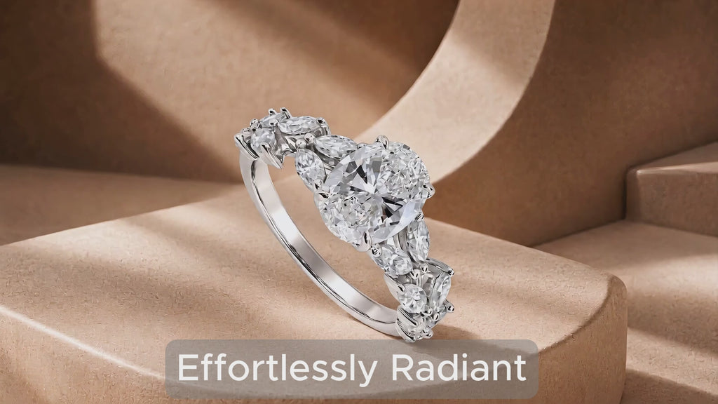JeenMata 3.25 Carat Oval Cut Moissanite Vintage Style Leaf Vine Engagement Ring in 18K White Gold Plated for Women
