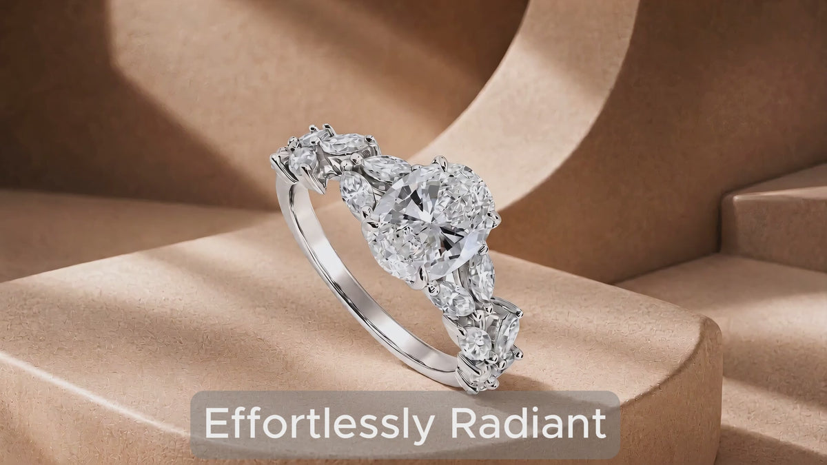 JeenMata 3.25 Carat Oval Cut Moissanite Vintage Style Leaf Vine Engagement Ring in 18K White Gold Plated for Women