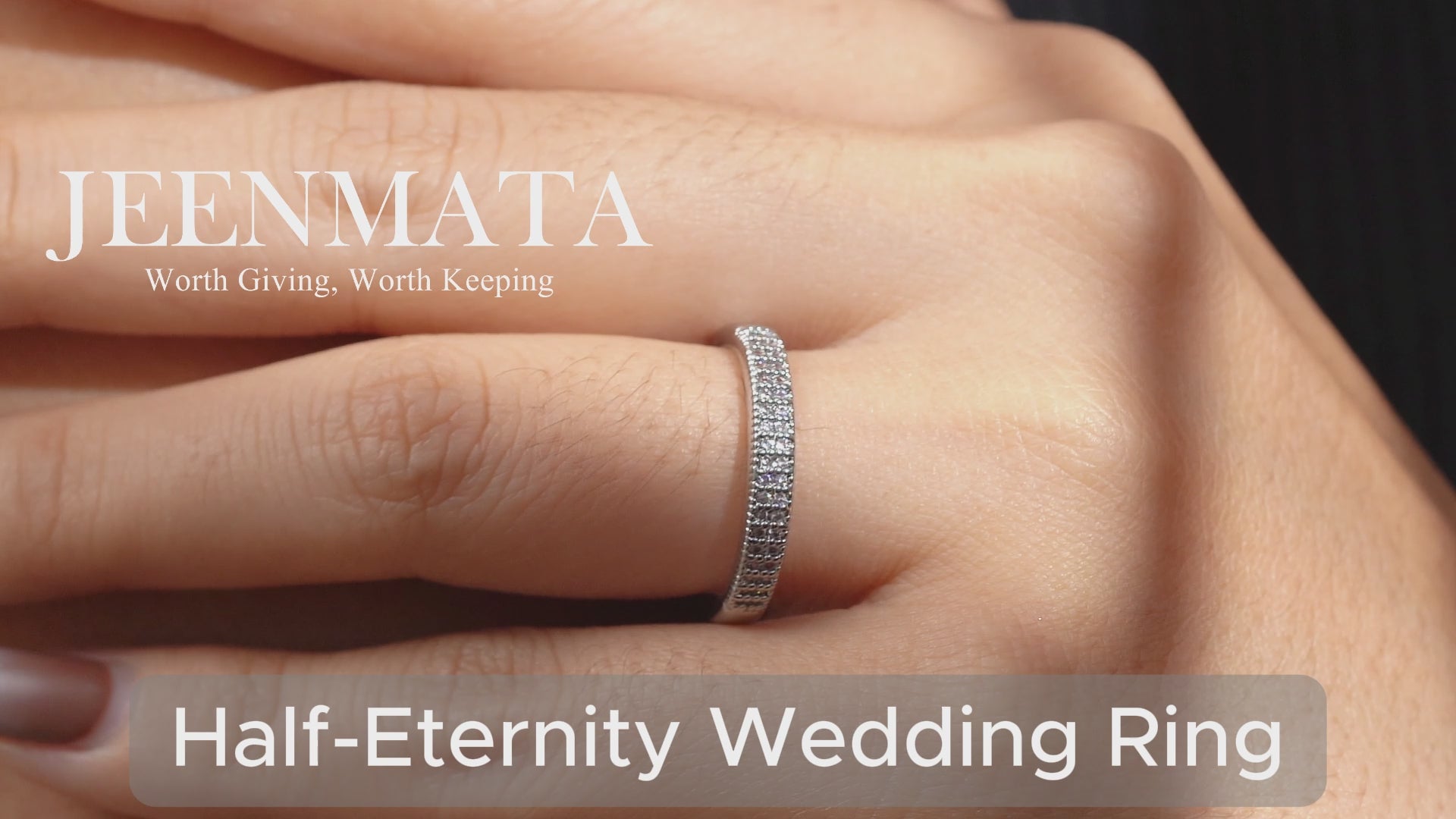 JeenMata Moissanite Stackable Anniversary Ring - Micro Pave Half Eternity Wedding Rings for Women in 18K White Gold Plating, Gift for Her, Gift for Women