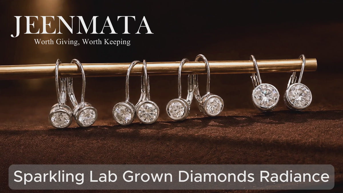 JeenMata 1 Carat Lab Grown Diamond Bezel Set Leverback Drop Earring - in 18K White Gold Plating Earrings for Women, Gift for Girlfriend, Mother, Her