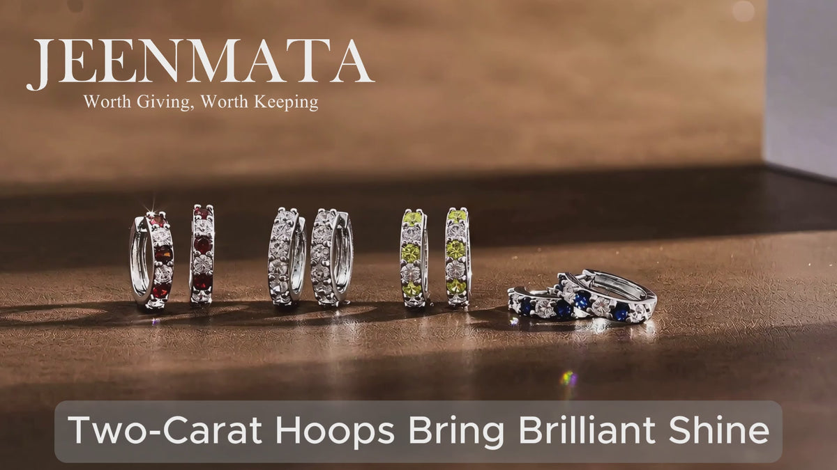 JeenMata 2 Carat December Birthstone - Blue Topaz & Cubic Zirconia Hoop Earrings - Multicolor Birthstone Earrings in 18K White Gold Plating for Women