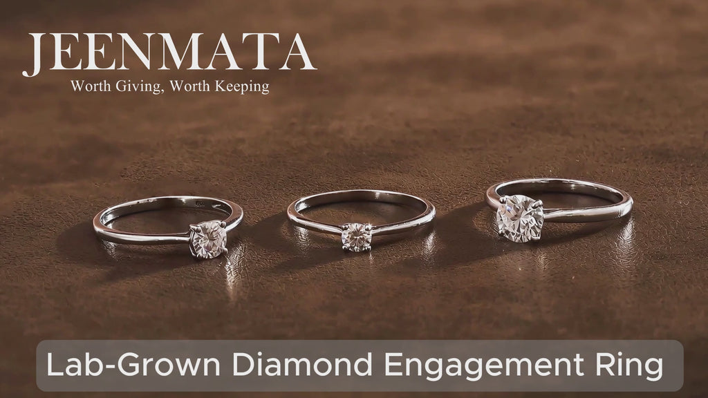JeenMata Lab Grown Diamond 0.75 Carat Round Cut Solitaire Engagement Ring in 18K White Gold Plating for Women