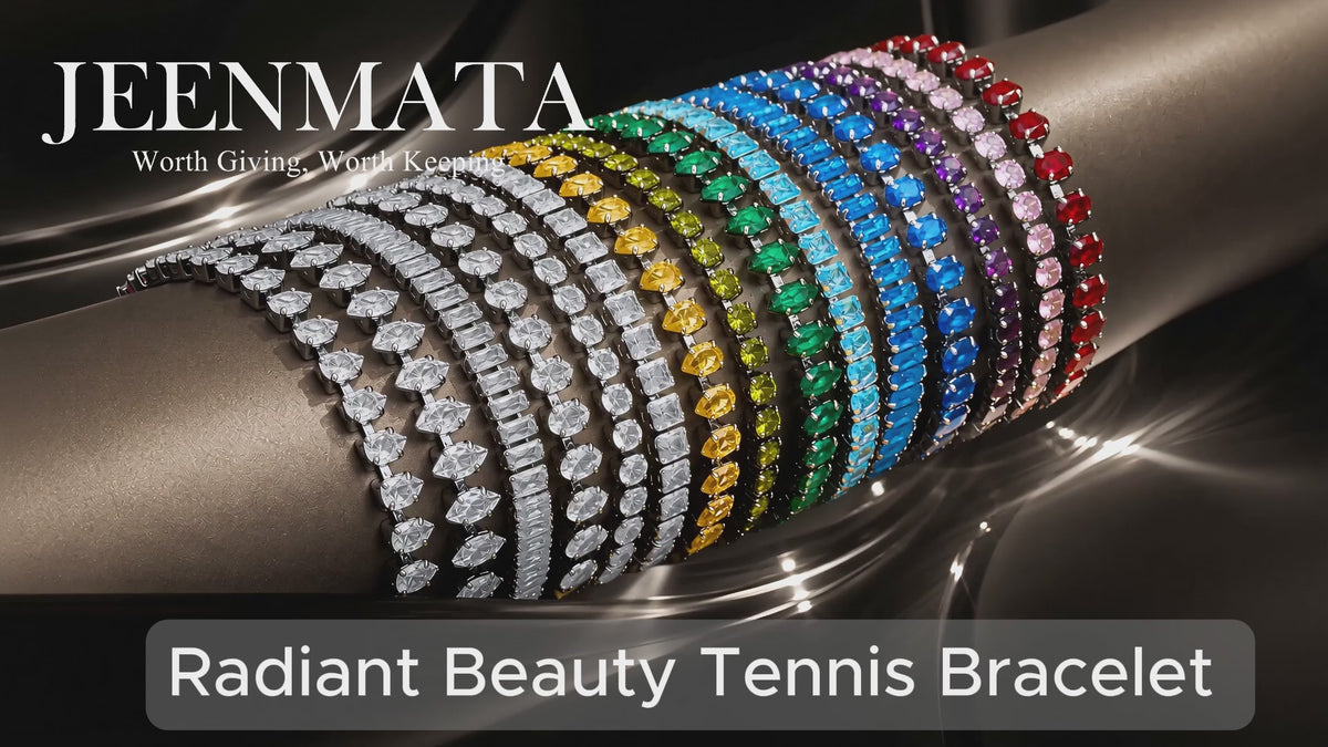 JeenMata 11 TCW Black Cubic Zirconia - Pear Cut Birthstone Tennis Bracelet for Women in Eternity Design - White Gold Plating, Female, Adult