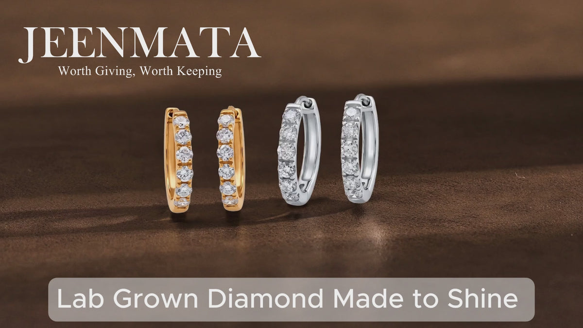 JeenMata Lab Grown Diamond Hoop Earrings - Round Cut Classic Hoop Earrings for Everyday Jewelry - White Gold Plating