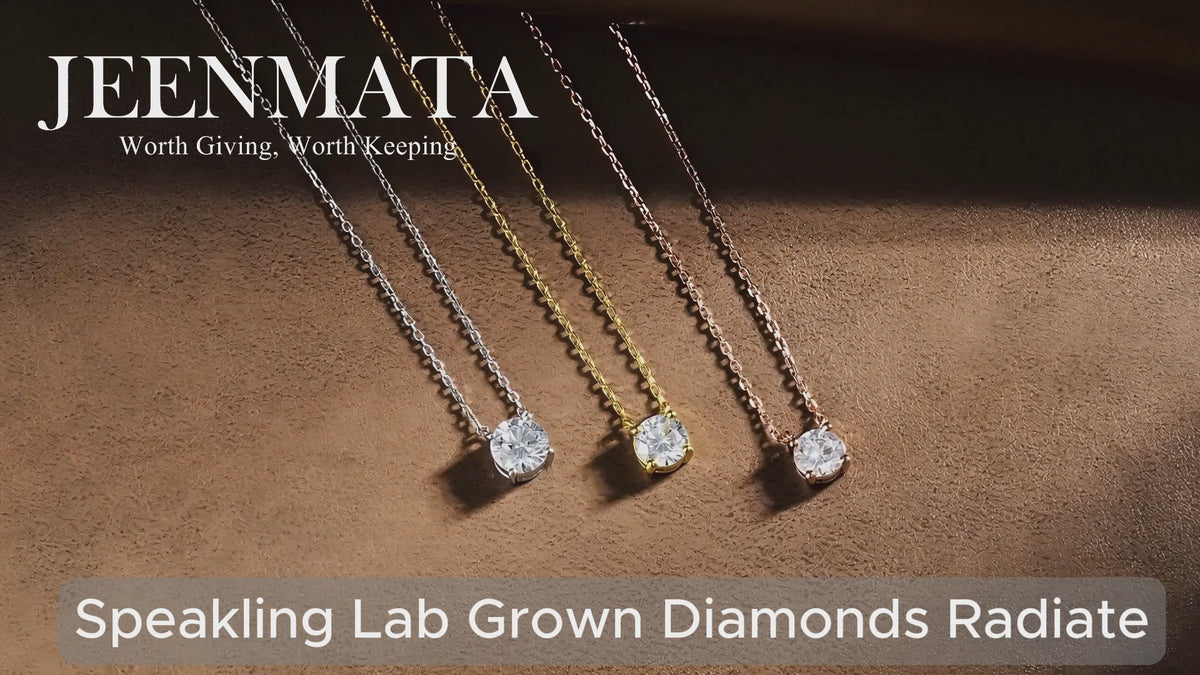 JeenMata Lab Grown Diamond 0.75 Carat Round Cut Classic Solitaire Pendant Necklace - in 18K White Gold Plating for Women