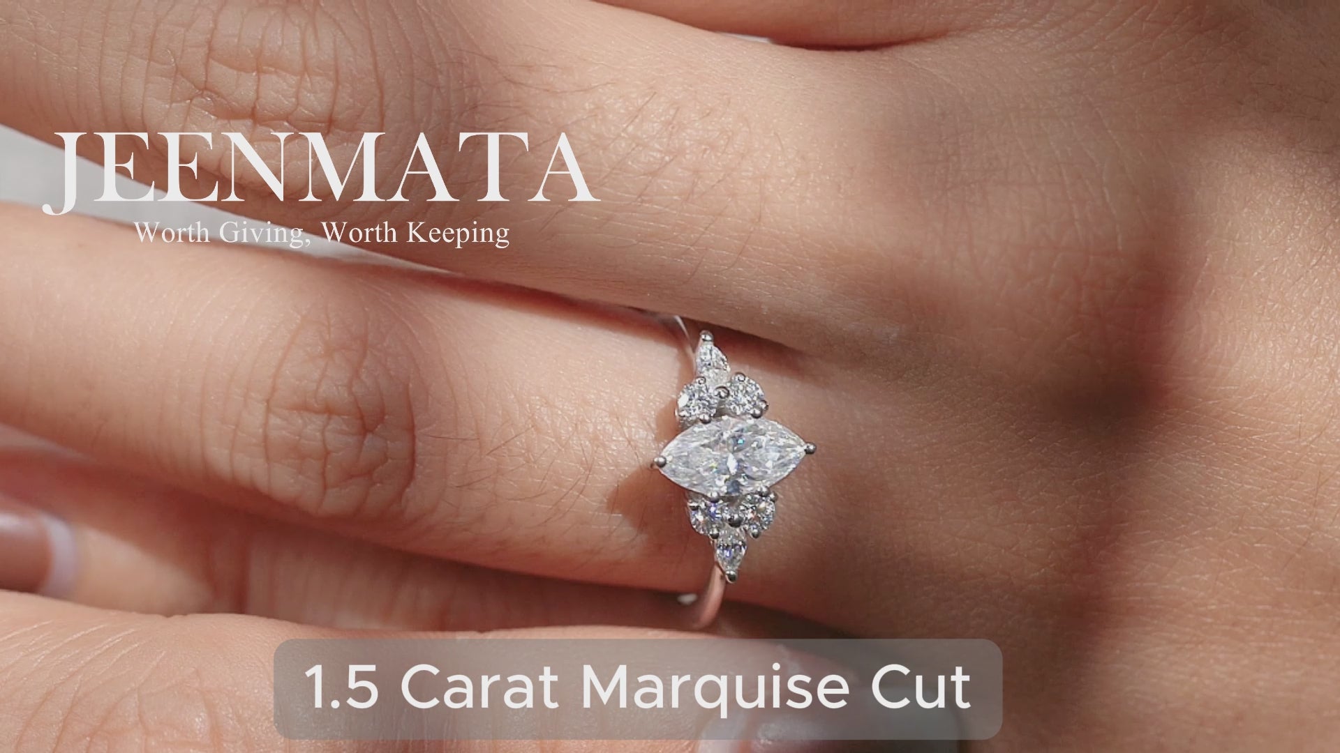 JeenMata 1.5 Carat Marquise Cut Lab Grown Diamond - Engagement Rings in 18K White Gold Plating for Women
