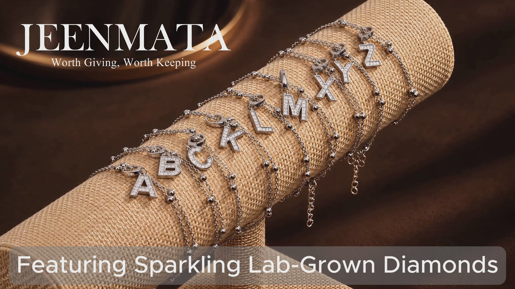 JeenMata Lab Grown Diamond Initial "A" Letter Bracelets - Double Layer Alphabet Jewelry Bracelet - 18K White Gold Plating for Women Jewelry