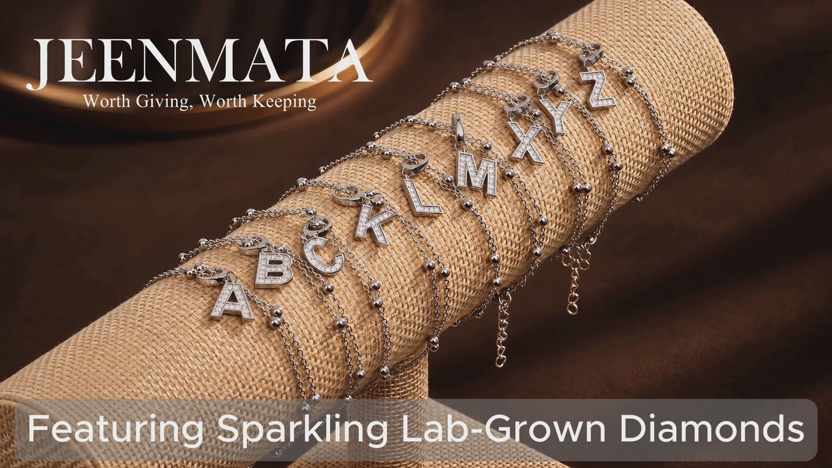 JeenMata Lab Grown Diamond Initial "A" Letter Bracelets - Double Layer Alphabet Jewelry Bracelet - 18K White Gold Plating for Women Jewelry