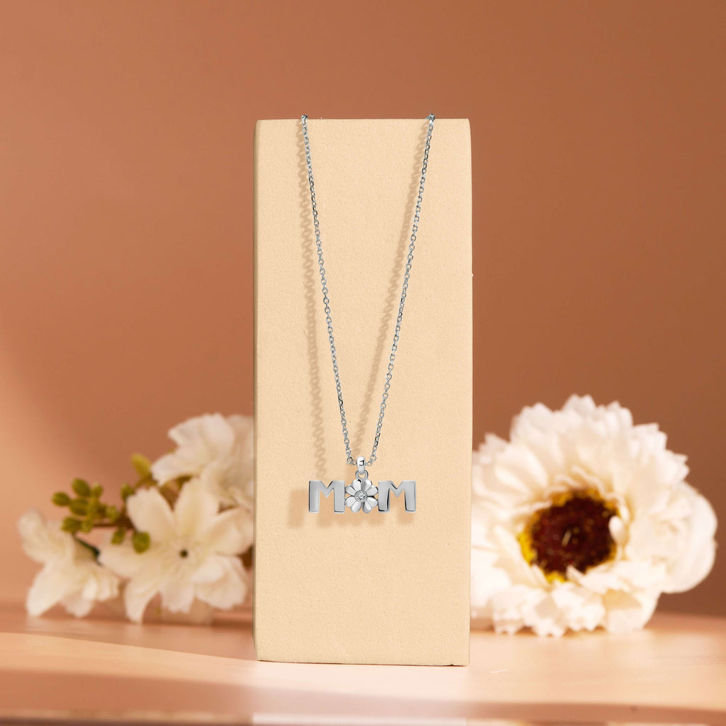 Four-Leaf Clover Mom Certified Lab Diamond Necklace in 18K White Gold over Silver