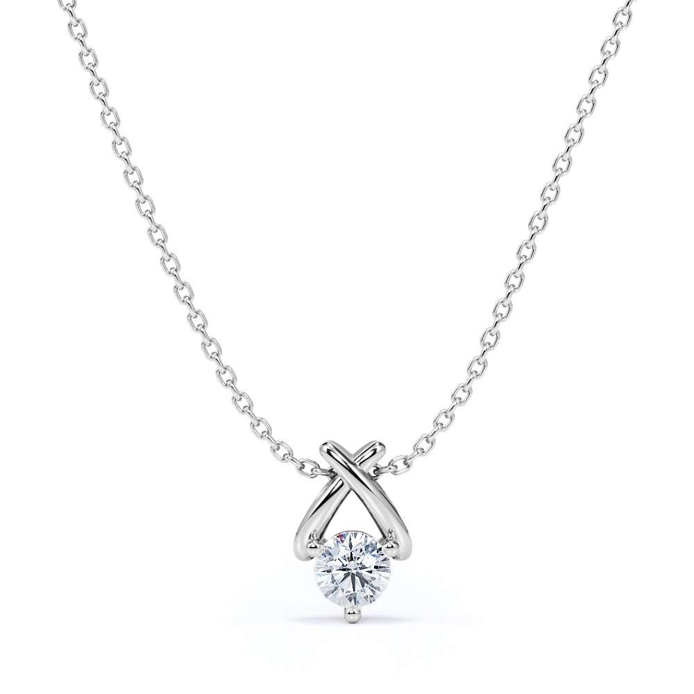 JeenMata X-Shaped Round Cut Certified Lab Diamond Pendant Necklace in 18K White Gold over Silver