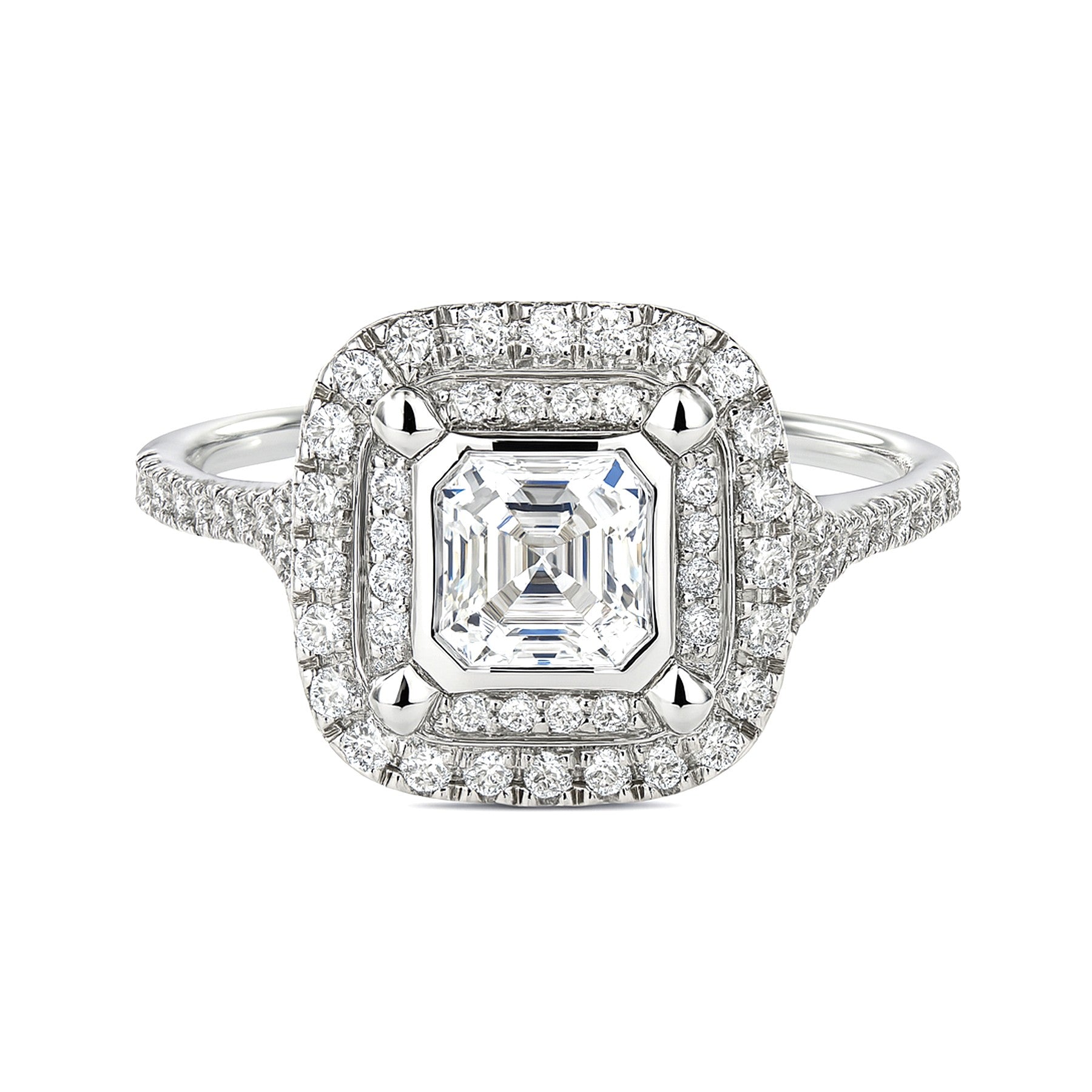 1 Ct Asscher Cut Double Halo Moissanite Engagement Ring