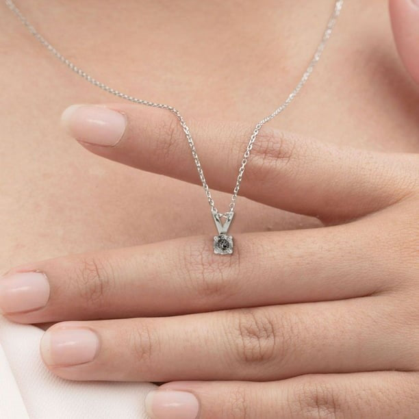 Elegant Round Brilliant Cut Salt and Pepper Diamond Solitaire Pendant Necklace in 18K White Gold Plating over Silver