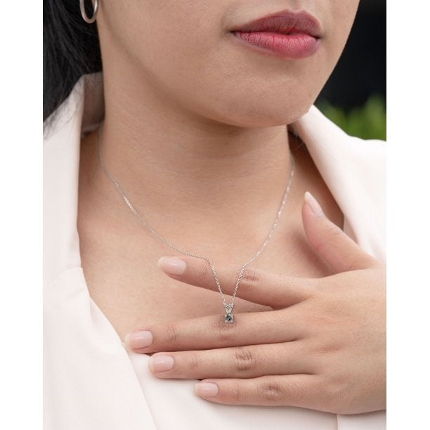 Elegant Round Brilliant Cut Salt and Pepper Diamond Solitaire Pendant Necklace in 18K White Gold Plating over Silver
