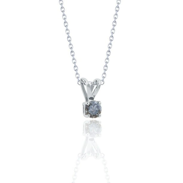 Elegant Round Brilliant Cut Salt and Pepper Diamond Solitaire Pendant Necklace in 18K White Gold Plating over Silver
