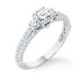 JeenMata 1 Carat Round Cut Lab Grown Diamond Classic Three Stones Engagement Ring - Vintage Style Micro Pave Wedding Ring in 18K White Gold Plating for Women