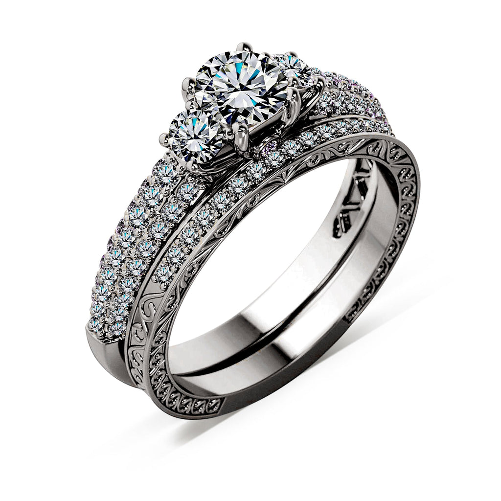 Certified 1.30 Ct Round  Lab Diamond  Three Stones  Bridal Set