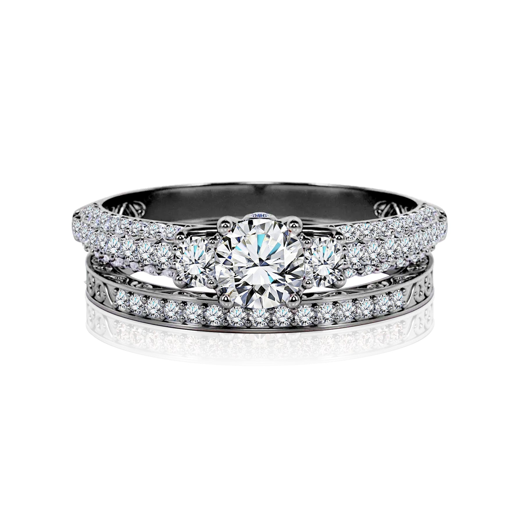 Certified 1.30 Ct Round  Lab Diamond  Three Stones  Bridal Set
