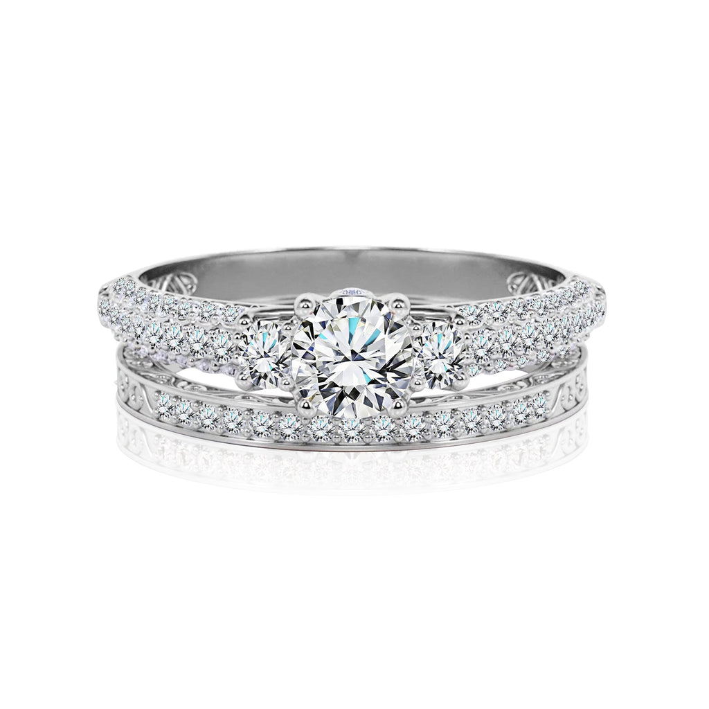 Certified 1.30 Ct Round  Lab Diamond  Three Stones  Bridal Set