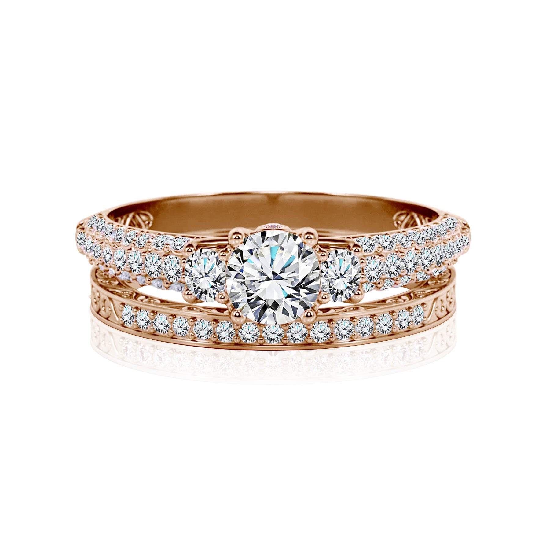 Certified 1.30 Ct Round  Lab Diamond  Three Stones  Bridal Set