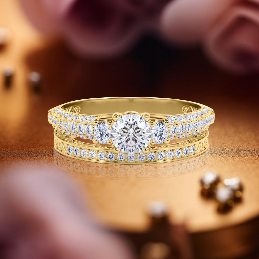 Certified 1.30 Ct Round  Lab Diamond  Three Stones  Bridal Set