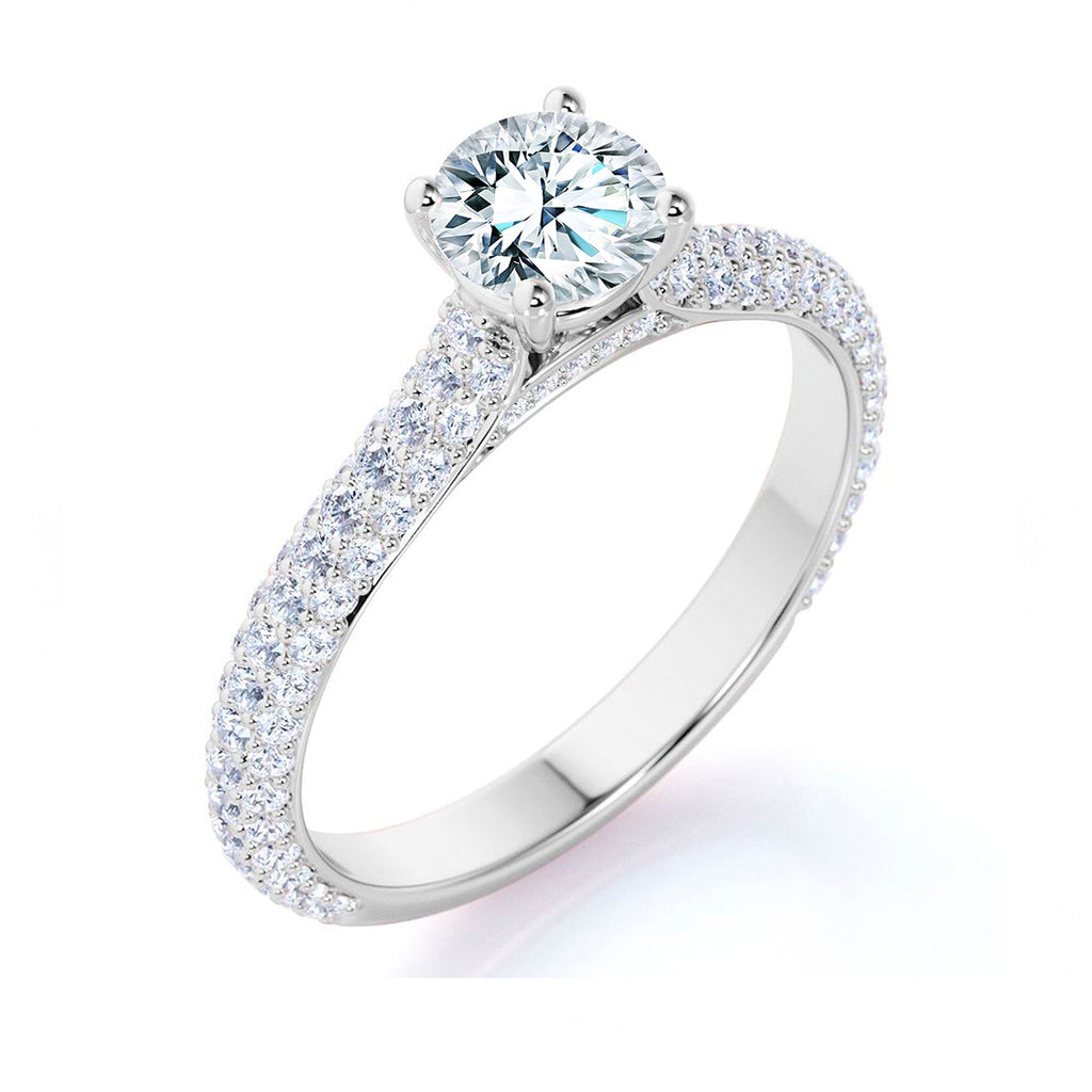 Certified 1 Ct Round  Lab Diamond Micro Pave Set Engagement Ring