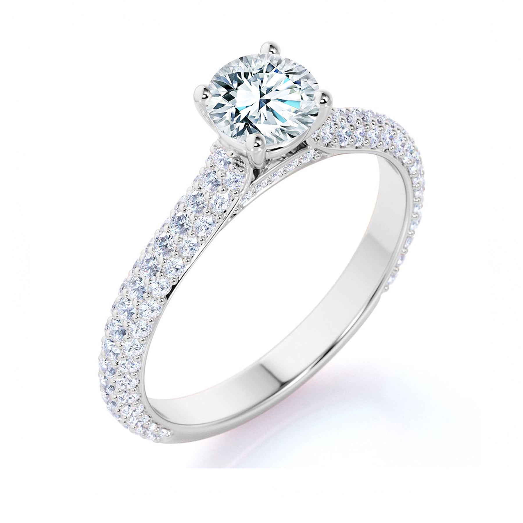 Certified 1 Ct Round  Lab Diamond Micro Pave Set Engagement Ring