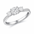 JeenMata 2.25 Carat Round Brilliant Cut Lab Grown Diamond-Three Stone Engagement Rings in 18K White Gold Plating for Women