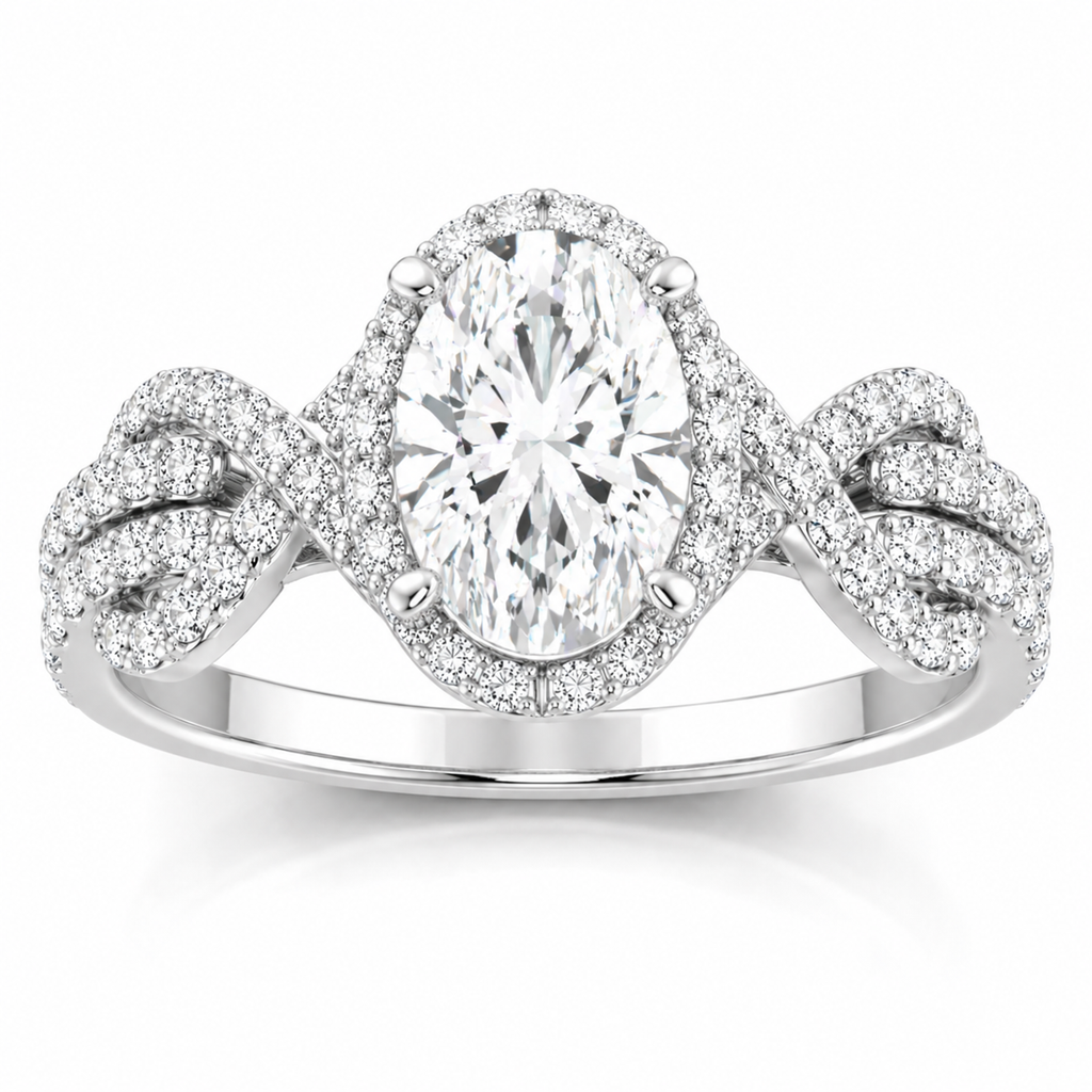 JeenMata 2 Carat Oval Cut Lab Grown Diamond - Engagement Rings in 18K White Gold Plating for Women