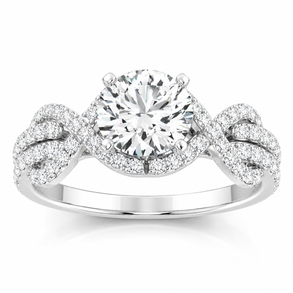 JeenMata 2 Carat Round Brilliant Cut Lab Grown Diamond - Engagement Rings in 18K White Gold Plating for Women