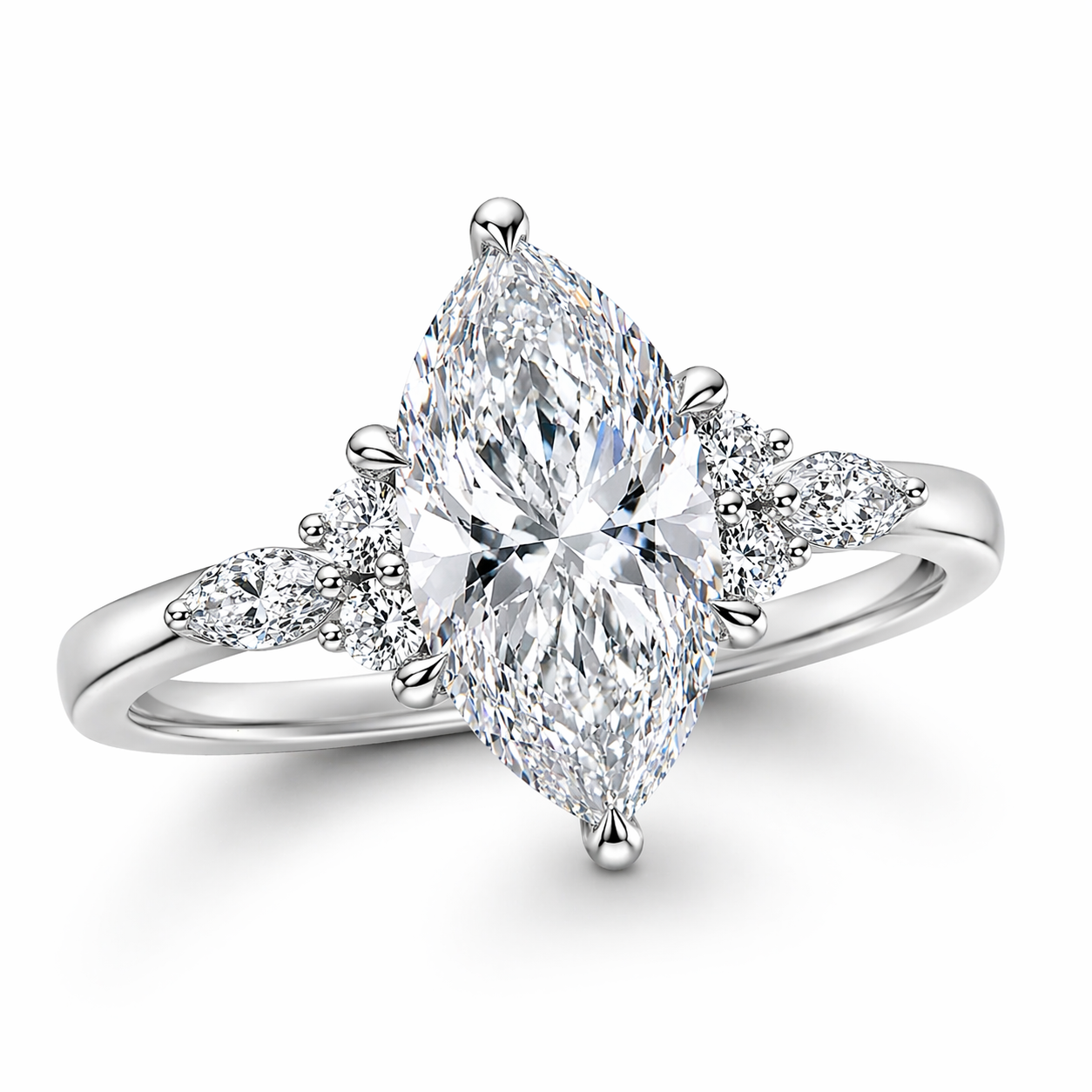 JeenMata 1.5 Carat Marquise Cut Lab Grown Diamond - Engagement Rings in 18K White Gold Plating for Women