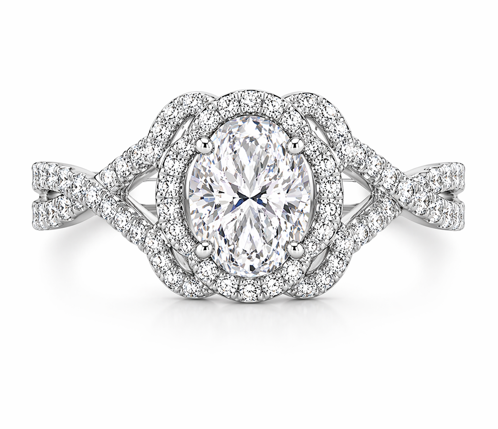 JeenMata 2 Carat Oval Cut Lab Grown Diamond - Engagement Ring with Infinity Band in 18K White Gold Plating for Woman