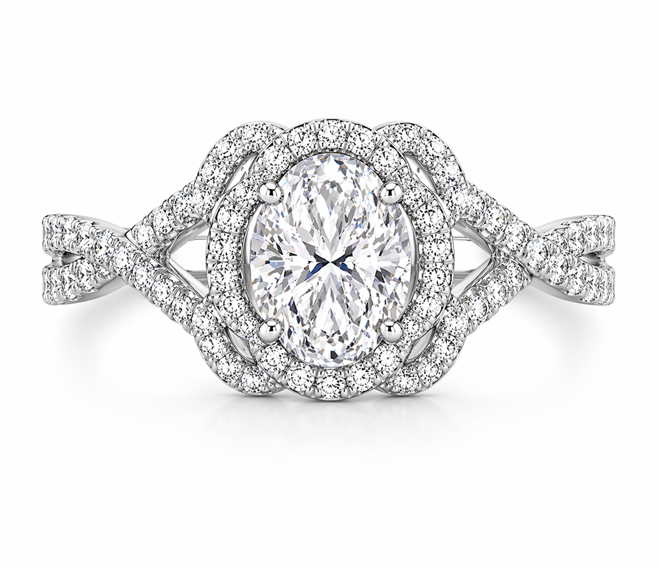 JeenMata 2 Carat Oval Cut Lab Grown Diamond - Engagement Ring with Infinity Band in 18K White Gold Plating for Woman