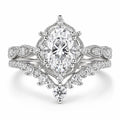 JeenMata 1.50 Carat Oval Lab Grown Diamond Bridal Ring Set, Engagement Ring and Wedding Band Set with Moissanite Accents in 18K White Gold Plating for Women