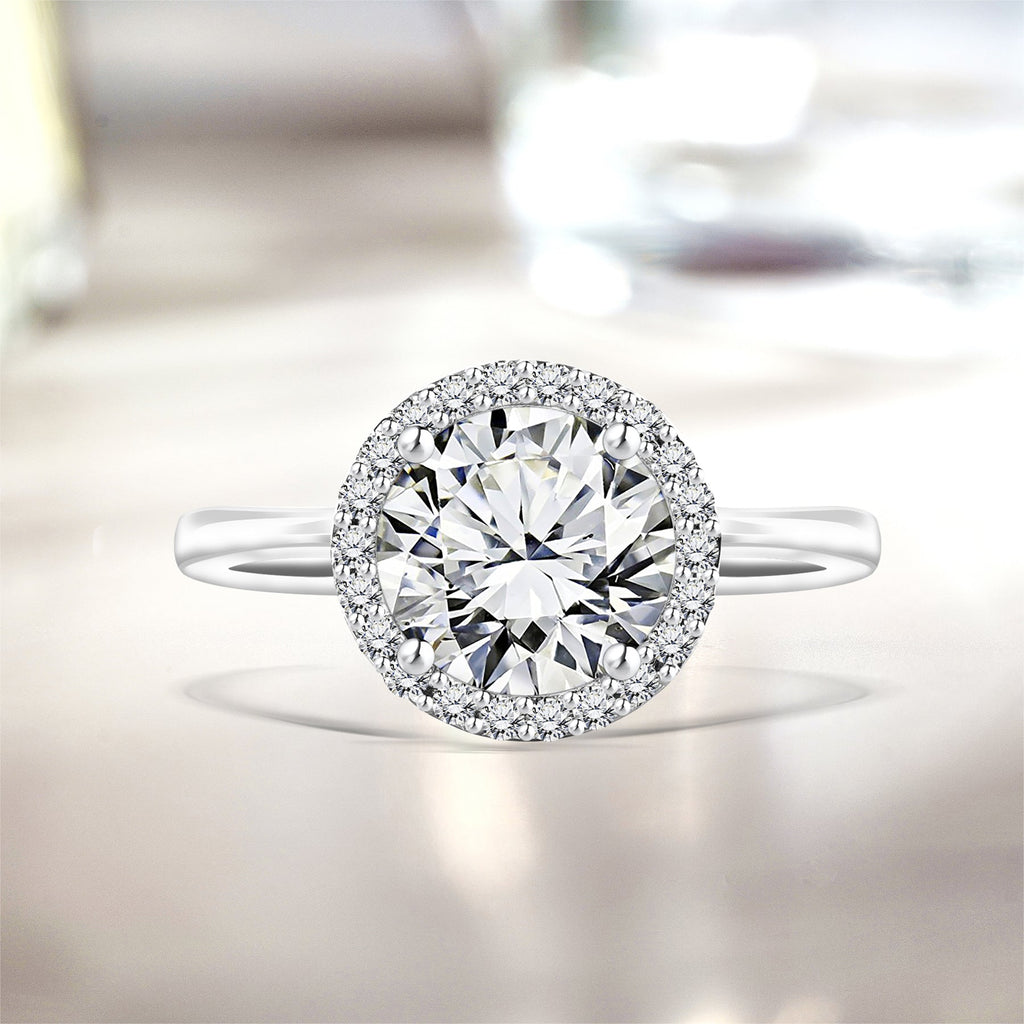 1.10 Carat Round Cut Moissanite Halo Engagement Ring