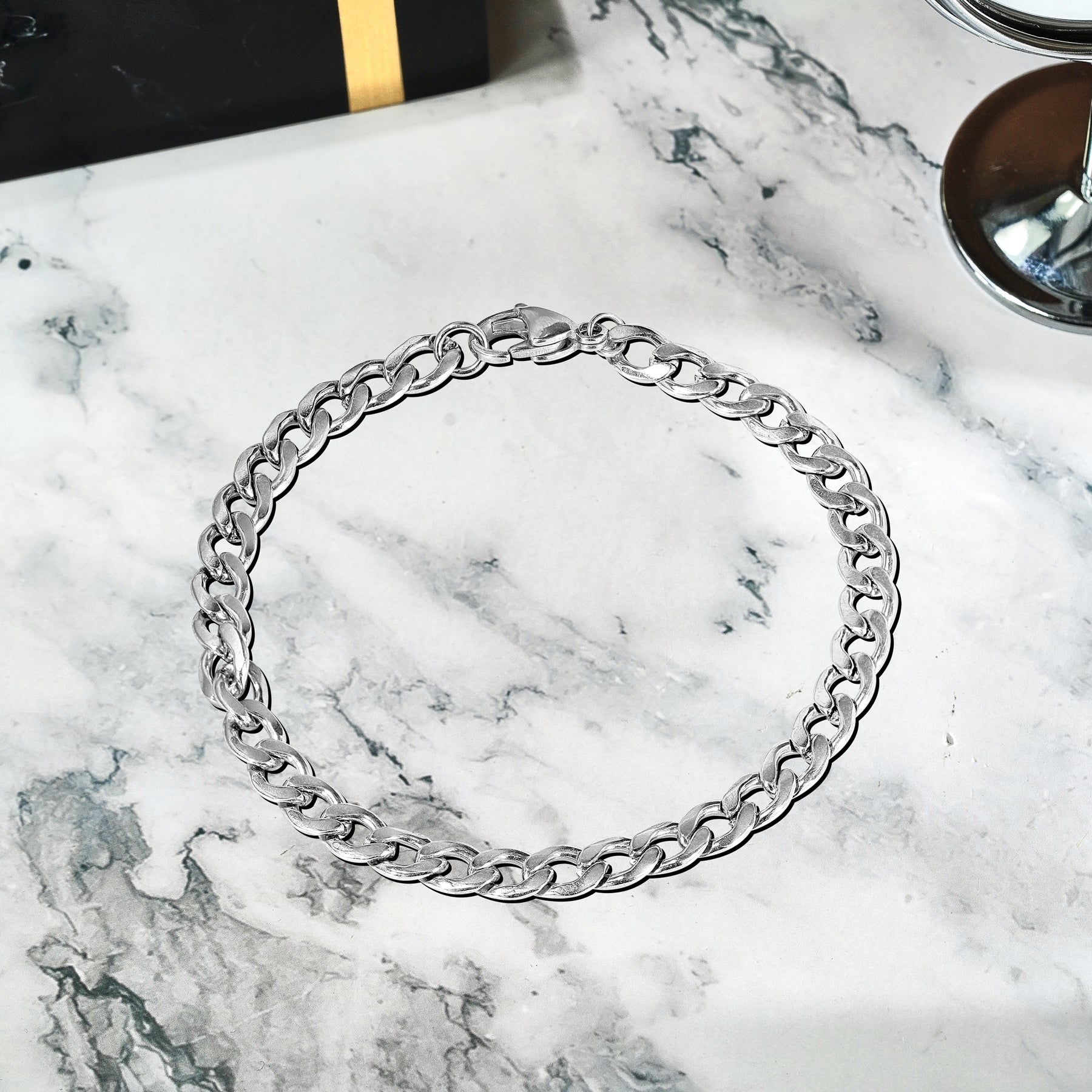 JeenMata 6 mm Flat Curb Chain Bracelet - Minimalist Bracelet - Gift for Husband