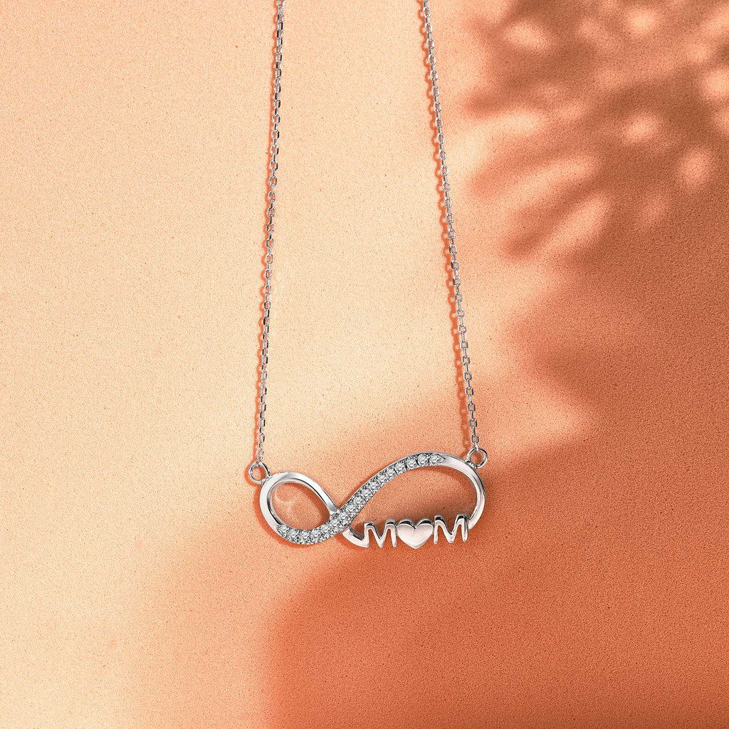 JeenMata Infinity Mom Moissanite Pendant Necklace in 18K White Gold over Silver