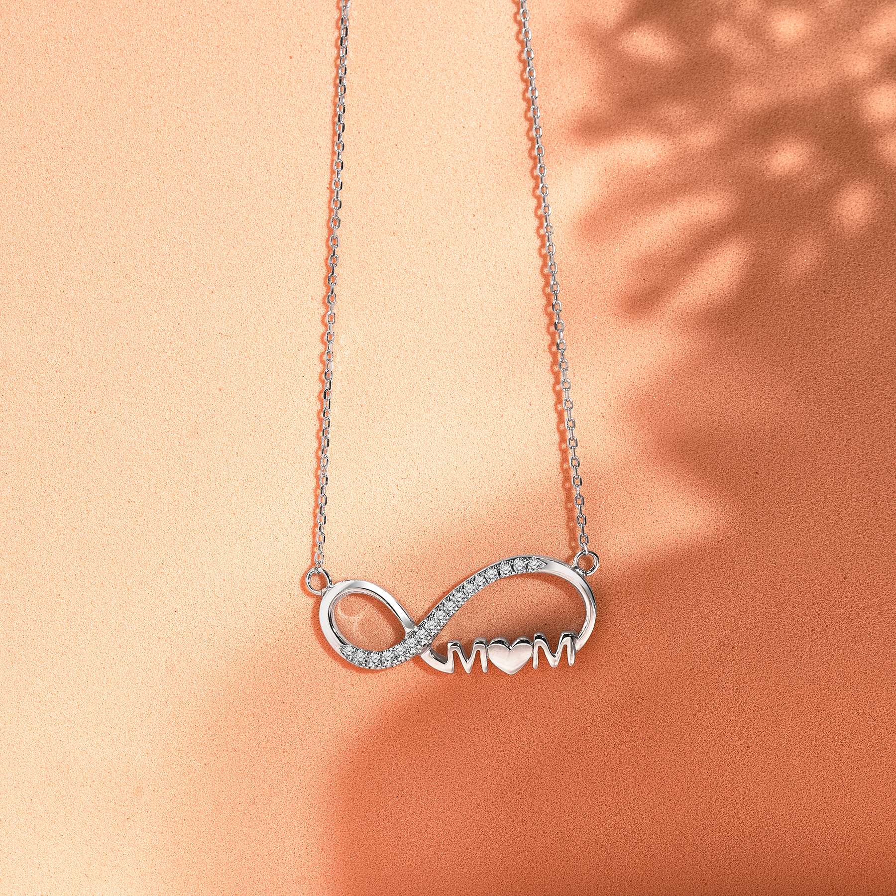 JeenMata Infinity Mom Moissanite Pendant Necklace in 18K White Gold over Silver